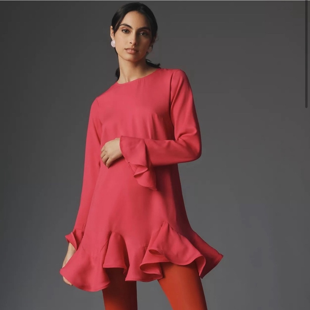 Anthropologie Vineet Bahl Long-Sleeve Ruffle-Hem Mini Dress
